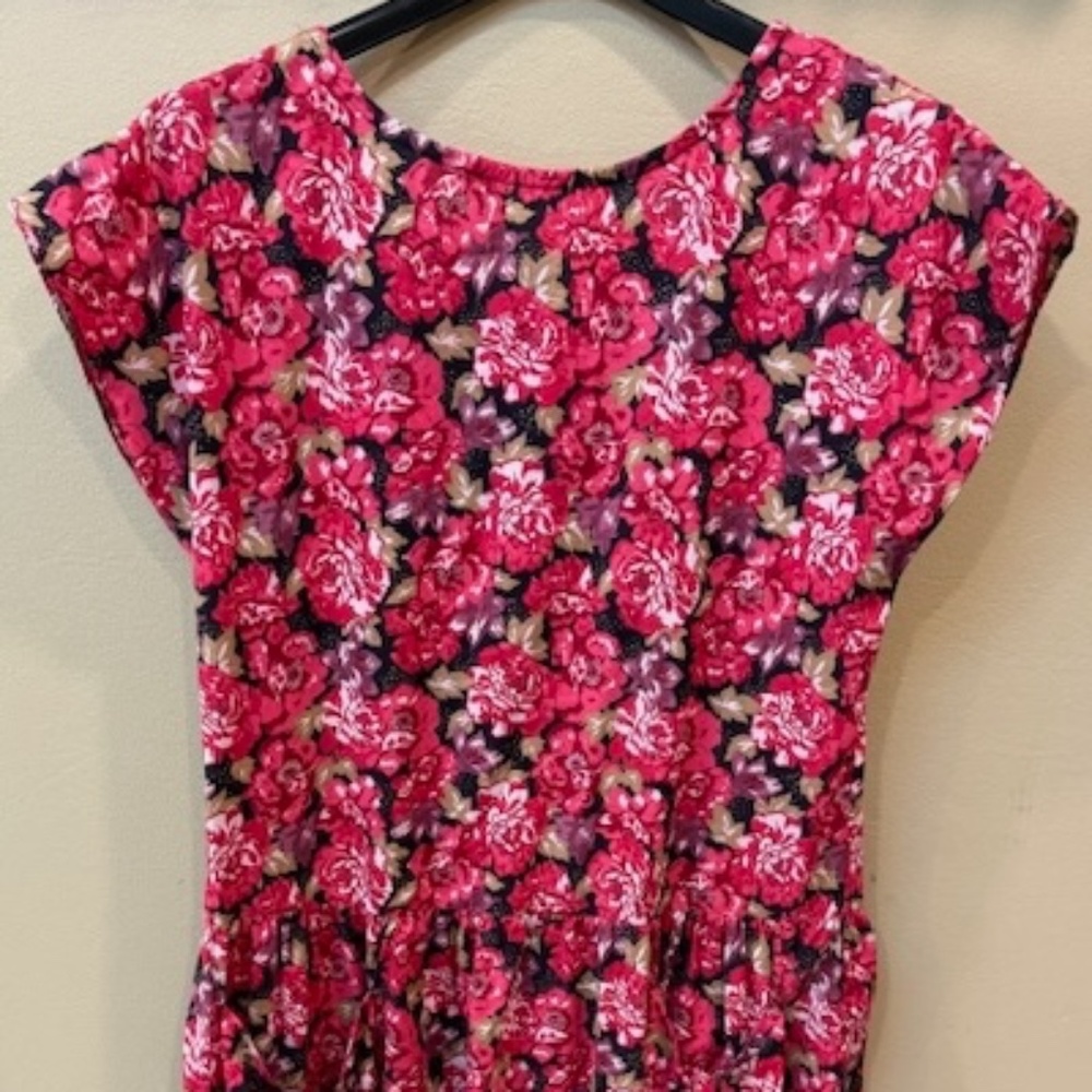 VTG 80s Laura Ashley Midi Dress Apx Sz L Pink/Black Floral Print Cottage Core